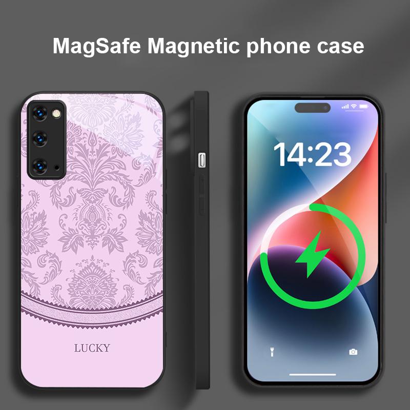 White Floral Vine Pattern For Samsung S25 S25 Edge S25Ultra S8 9 10 20 S21 Pro 22 Plus S23 FE S24 Ultra Magsafe Glass Phone Case