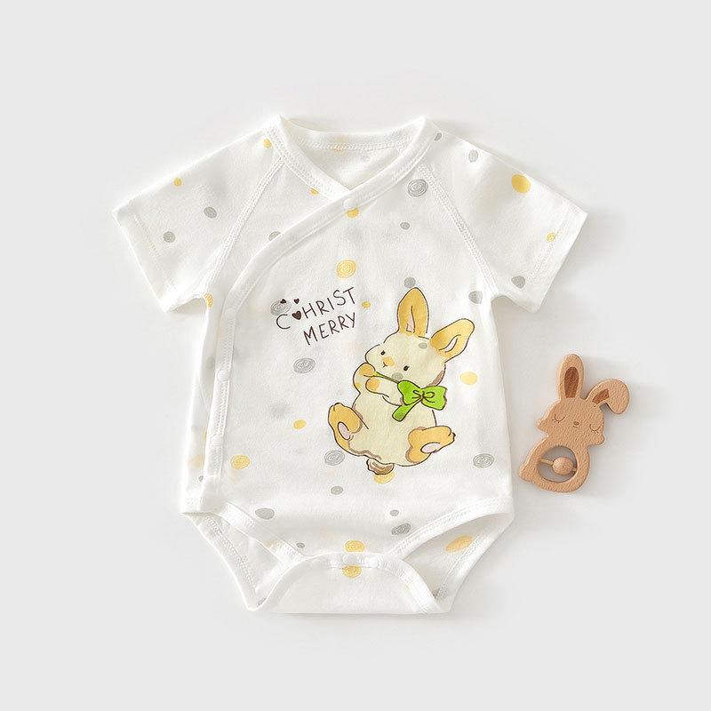 Pure Cotton Short Sleeve Baby Romper - Summer Thin Style for Boys and Girls, One-Piece Triangle Air Conditioning Suit