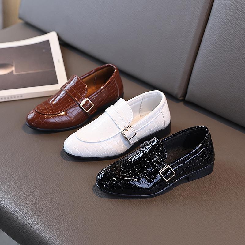 Zapatos de Cuero para Niños Moda Estudiantes Actuación Formal Mocasines para Niños Planos Negros Niños Casual Uniforme Escolar Zapatos de Tacón Bajo