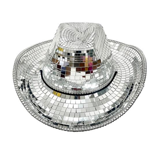 Disco Western Cowboy Hat for Men Women, Sparkly Silver Disco Mirror Hat for Music Festivals, Concerts, Western Party