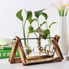 Vintage Wooden Frame Vase Plant Terrarium with Wooden Stand Glass Vase Desktop Glass Planter for Home Office Decoration