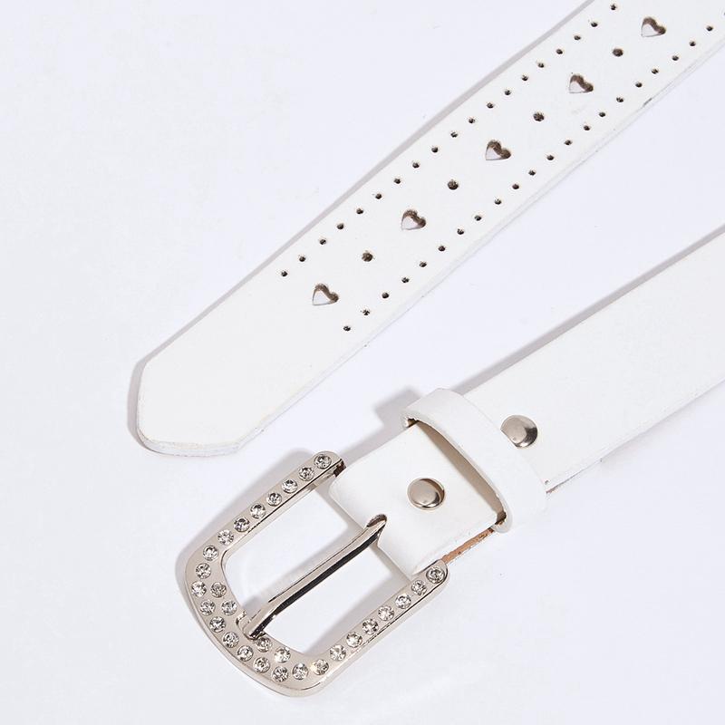 Women PU Leather Belt Heart Hole Decoration Solid Color Belt