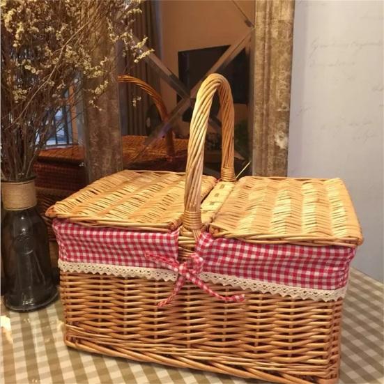 Decor din dantelă Coș țesut din răchită de capacitate mare Coș cu fructe ouă pentru alimente cu capac cu mâner Accesorii pentru camping