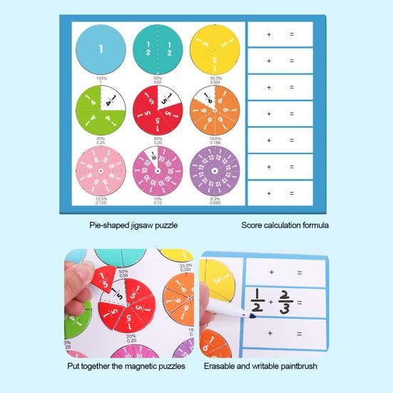 Magnetic Fraction Tiles Circles Book with Pen Percentage Decimal Fraction Learning Math Manipulatives Elementary Students Teaching Aid Educational