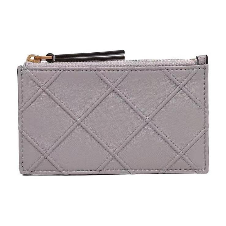 Tory Burch Diamond Quilted Zip Wallet Women Wallet Gray 152602-029 Gray