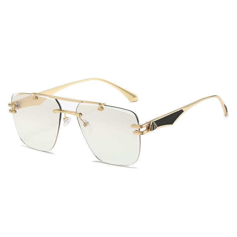 New frameless sunglasses, European and American fashion exquisite double beam trimmed Internet celebrity driving versatile sunglasses