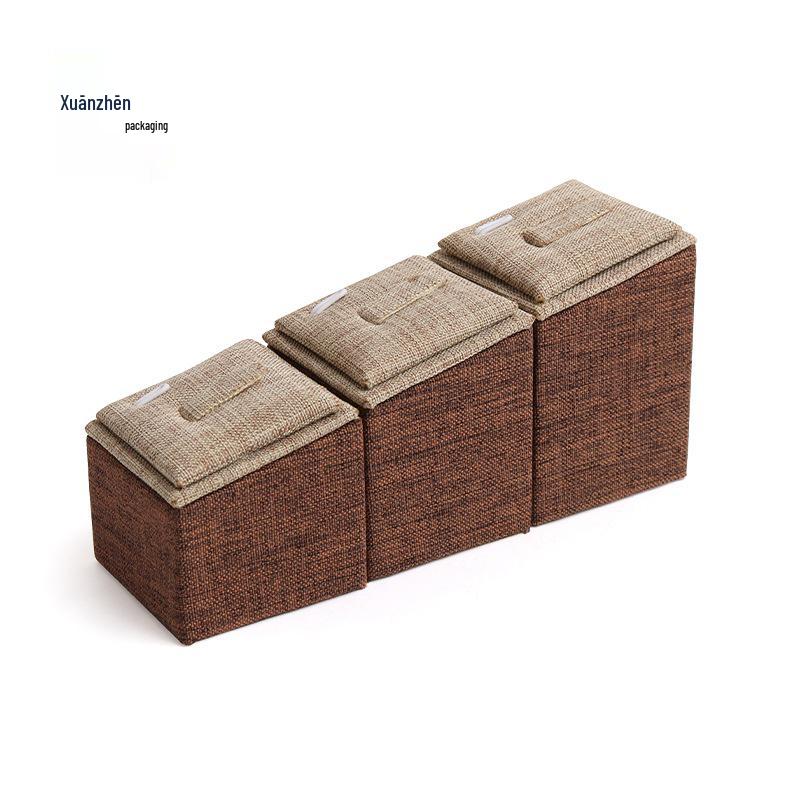 Coffee Oblique Ring Display Set: Trapezoidal Jewelry Holder (3-Piece)