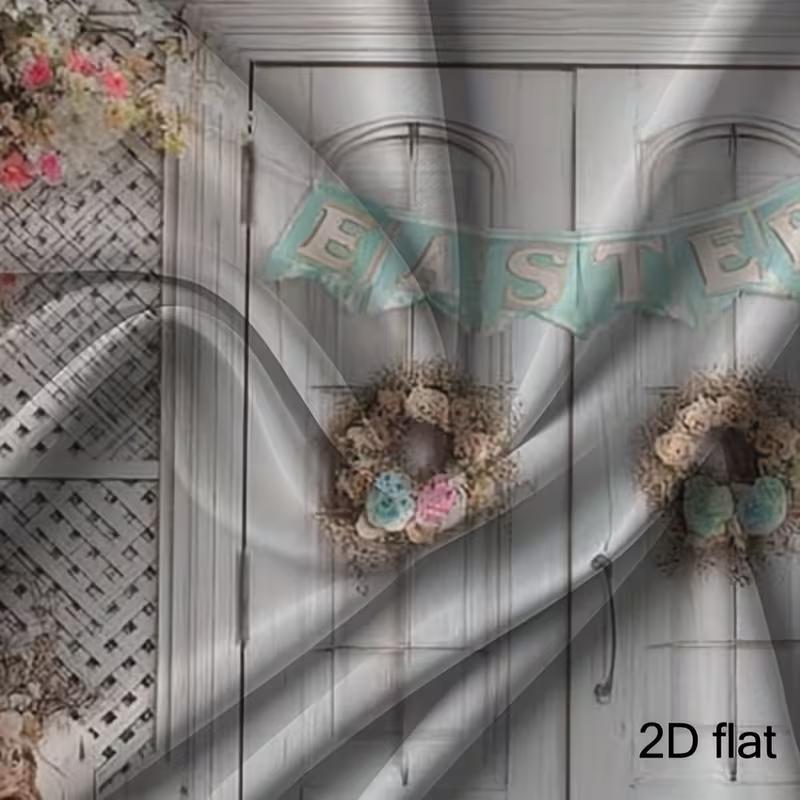 2D Spring Easter Photography Backdrop, Rustic White Door with Floral Wreaths & Pastel Eggs Background Cloth