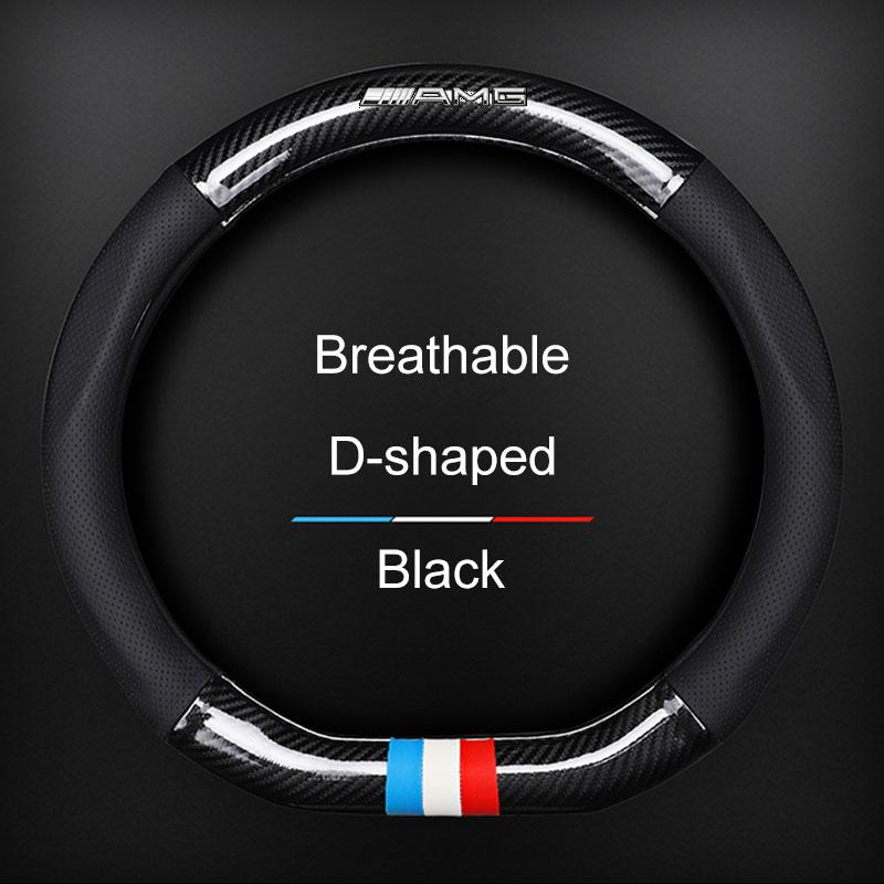 1Pcs Leather Carbon Fiber Car Steering Wheel Cover Emblem For Mercedes Benz AMG W212 W205 W246 W177 W176 W213 GLC GLE GLS ML Welcome Laser Projection