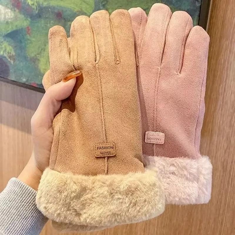 Thicken Warm Plush Gloves Winter Women Girl Soft Comfortable Simple Gloves Solid Color Riding Elastic Gloves Fashion Accessories