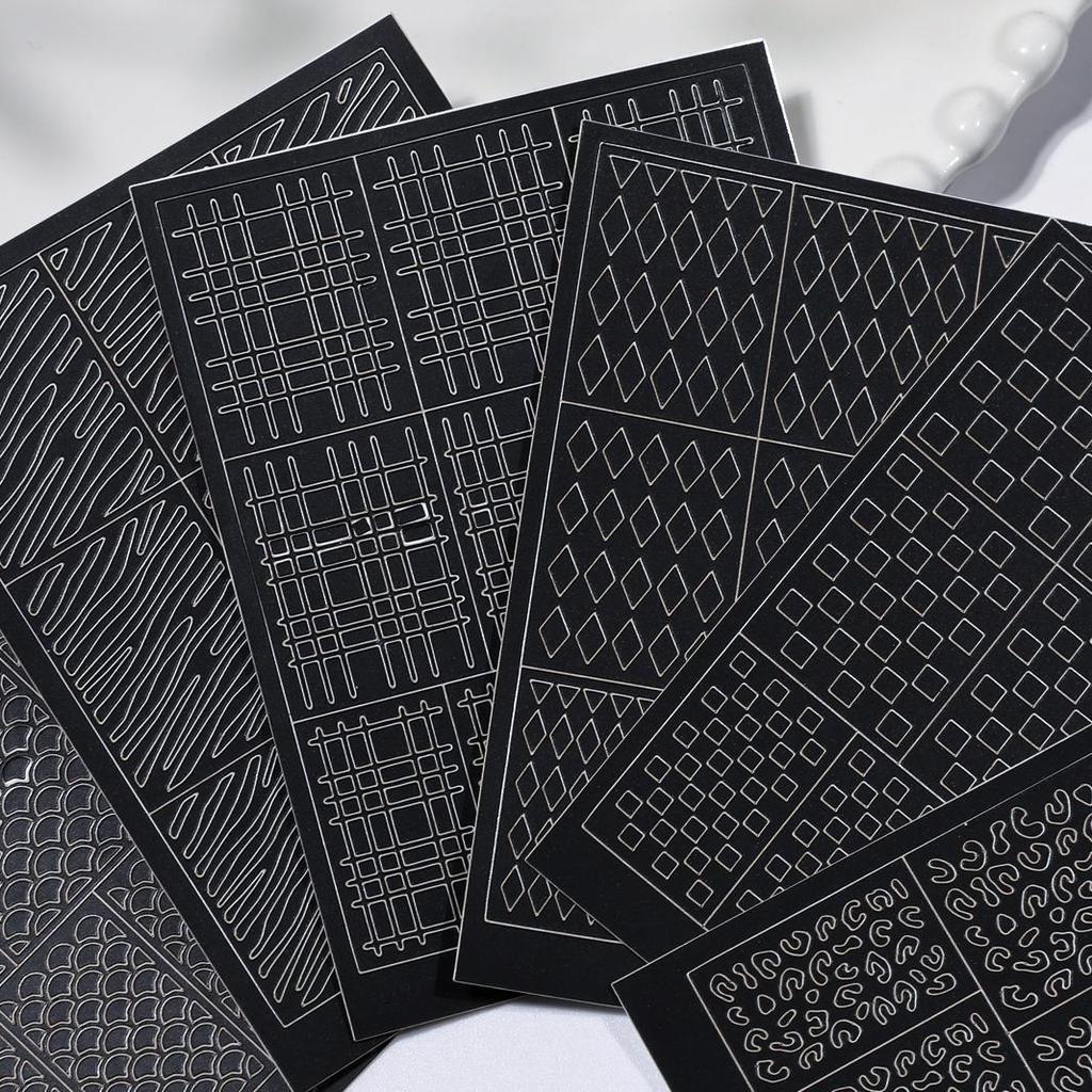 Rhombus Plaid Fish Scale Nail Art Stencil Stickers - Versatile DIY Hollow Template
