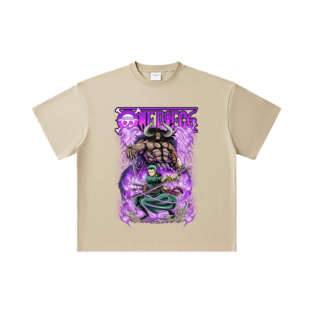 260 GSM Double Yarn 32 Count 100% Cotton One Piece V32 Zoro Kaido Print Unisex Heavy Cotton T Shirt