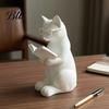 Statue de Chat à Texture Mate Figurine de Lecture Imprimée en 3D, Mignonne avec un Livre et des Lunettes, Sculpture d'Animal de Collection avec Lunettes pour Bibliothèque, Décoration de Bureau,