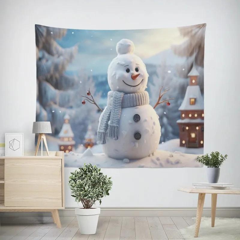 New Year Christmas Snowman Pattern Tapestry Living Room Sofa Home Decor Christmas Gift