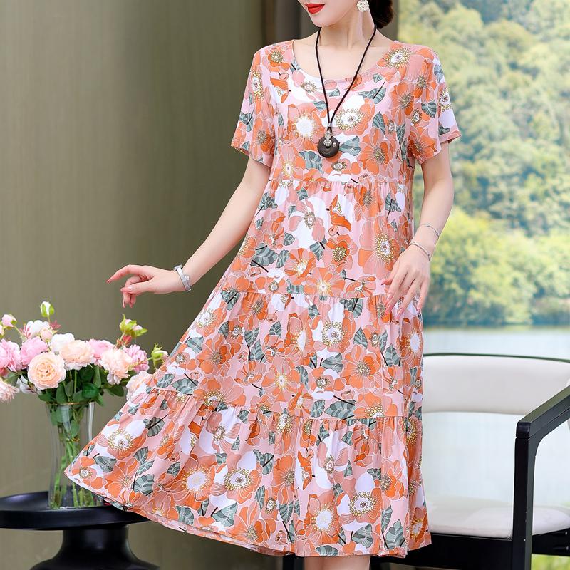 Elegant Women's Summer Sundresses Loose Korean Style Clothes Women New Vintage Print Midi Dress