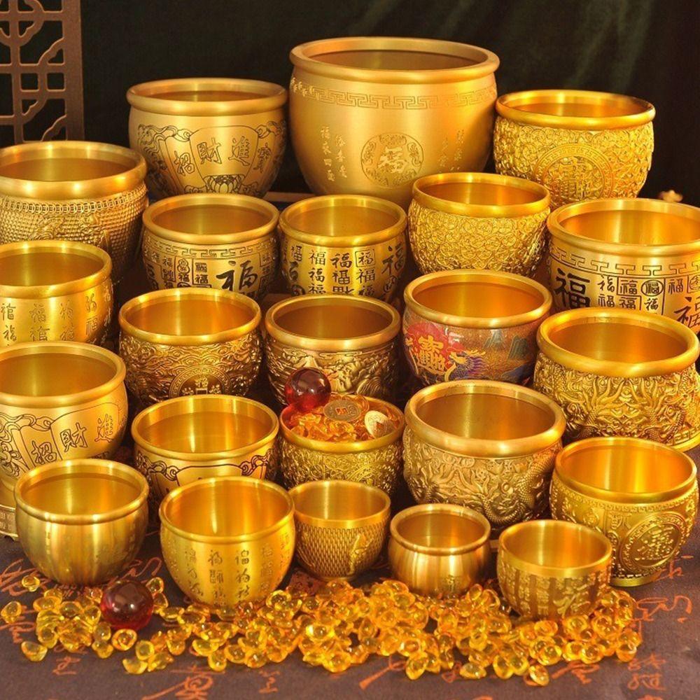 1Pcs Small Mini Pure Brass Cornucopia Wealth Attracting Baifu Jar Cup  Study Decoration Gift