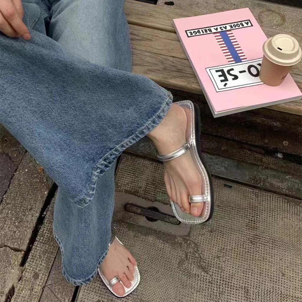 Sheepskin Version of Toe Slippers Women's Flat Bottom Outer Wear Cover Toe Flip-flops Temperament Wind Simple Non-slip Beach Roman Sandals