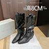 Cowhide version~ Zhao Ruth's same pointed thick heel piled boots women's medium tube thin knight boots western boots Martin boots