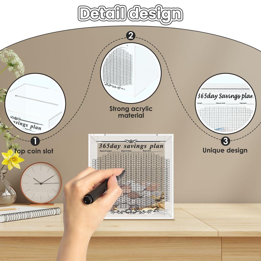 Upgraded Piggy Banks Acrylic Transparent Money Saving Bank,365 Days Goal Money Box for Adults Kids Teens,Can Only Save NEW