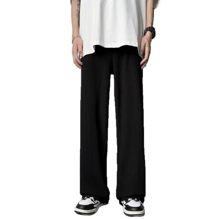 Men's 2025 Summer Ice Silk Loose Straight-Leg Pants - Thin, Trendy, Korean Style, Plus Size.