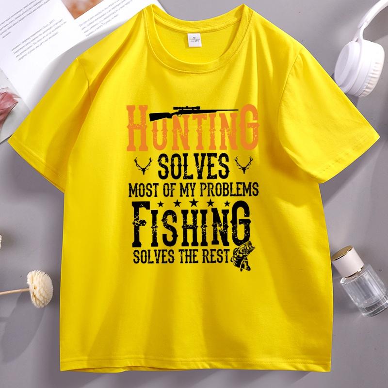 Hunting Solves Most of My Problems T Shirt Women Fishing Solves The Rest Hunting TShirt Casual Loose Short Sleeve Tees Clothes