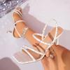 Fashion Square Toe High Heels Sandals for Women Summer Fashion Plaid Pattern Stiletto Heel Pumps Woman Elegant Thin Straps Party Shoes