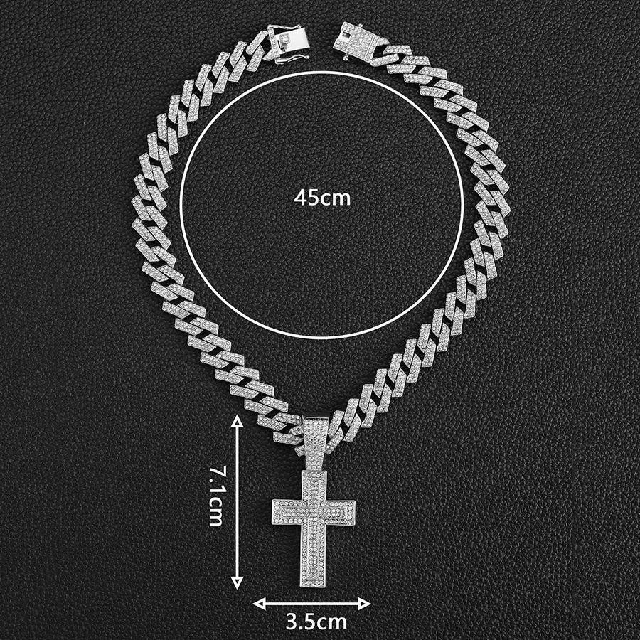 Hip Hop Alloy Full Diamond Cross Pendant Fashion Trend Rap Men's Cuban Chain Necklace Jewelry