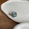 Deep Beautiful Blue Crystal Gem Square Ring With Vintage Appeal Gifting For