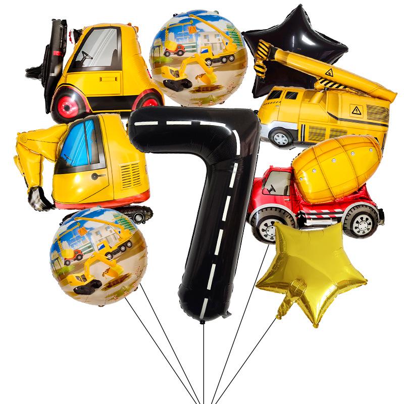 40" Black Number Construction Vehicle Theme Aluminum Foil Balloon Set for Birthday Party Decorations