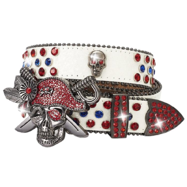 Popular Rhinestones Studded Skull Buckle Belt for Adult Sequined Belt All Matching Western Belt Glittering Belt for Daily
