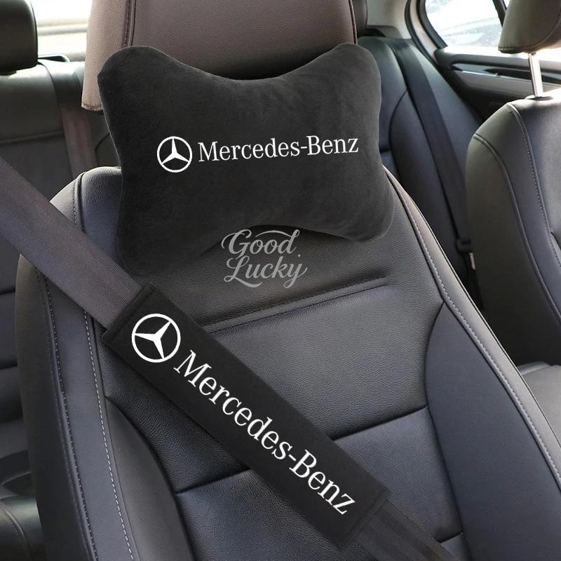 Car Head Neck Rest Pillow Auto Seat belt Pads Headrest cover For Mercedes Benz 2022 C S Class W206 W223 S350 C260 C300 S400 S450 JUYH1