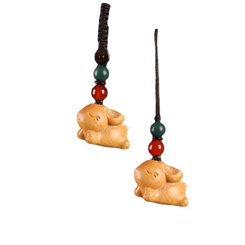 Sandalwood Year of the Rabbit Keychain - Women's Cute Rabbit Pendant for Schoolbag or Car Lanyard.