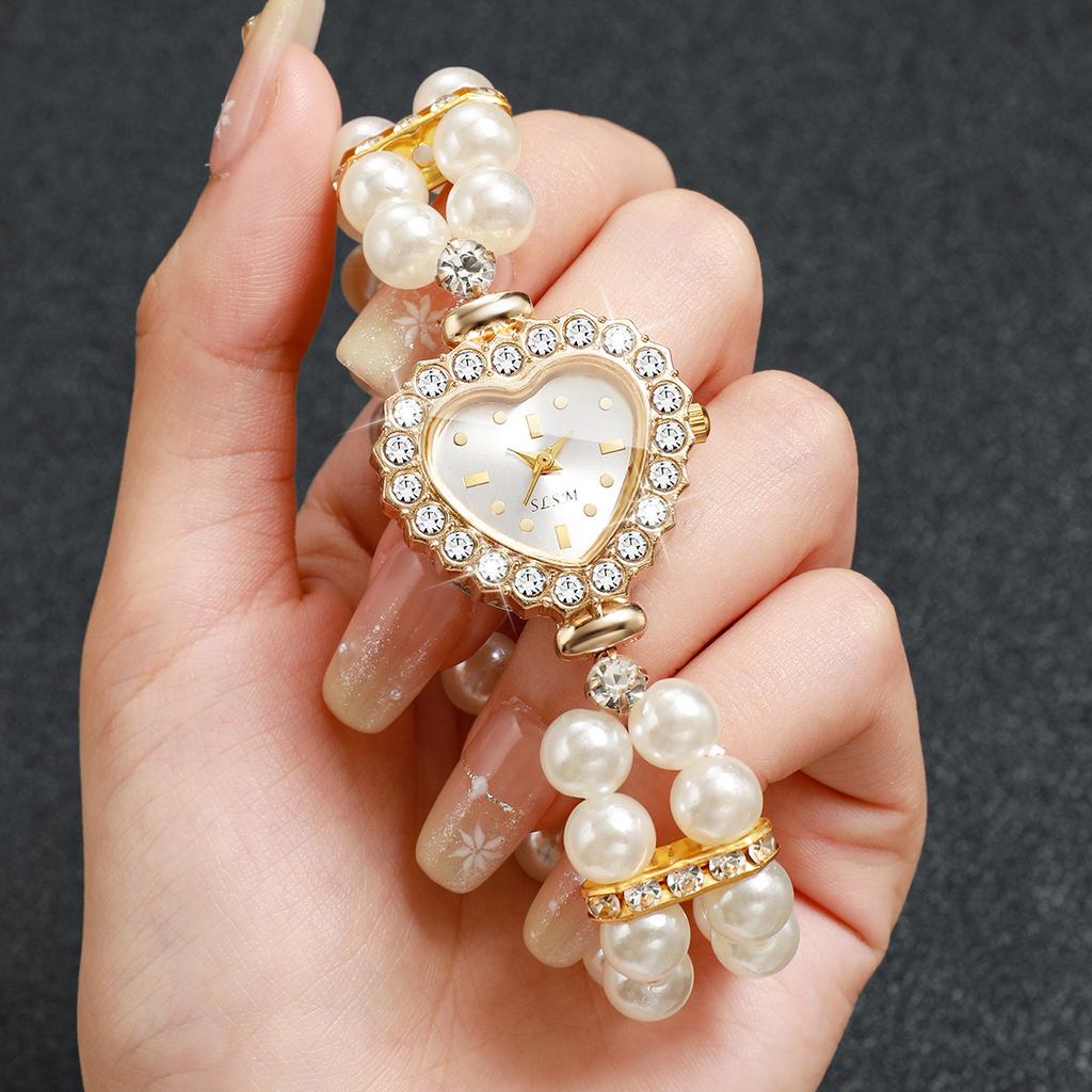 Xiaomi Luxury Rhinestone Heart Dial Women Quartz Watch Elegant Pearls Bracelet Strap Ladies Wristwatches Relogio Feminino (Without Box)