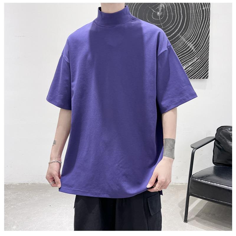 Mens Loose Solid Color Short Sleeve Basic Casual Bottoming T Shirt