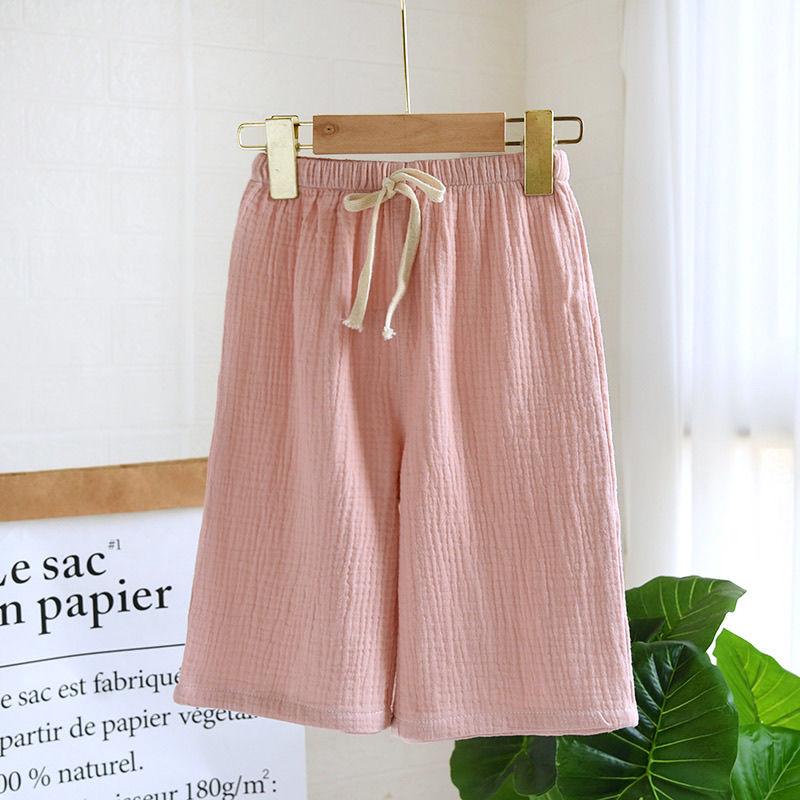 New Double-layer Cotton Gauze Wide Leg Pants for Boys Summer Thin Straight Leg Pants Mosquito Proof