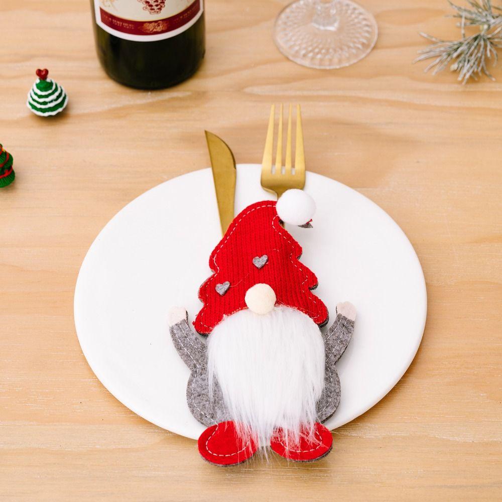 

Red Cap Christmas Cutlery Bag White Beard Knife Fork Pocket Cutlery Pocket Christmas