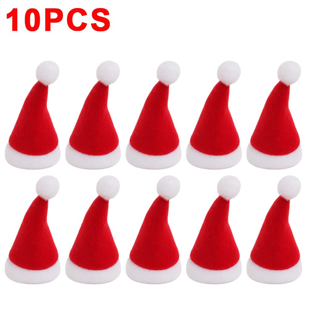 30/1Pcs Mini Santa Hats Christmas Wine Bottle Covers Lollipop Candy Hat Xmas Kids Gifts Navidad Party Table Dinner Decorations