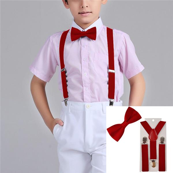 

2PCS Boys Bowtie Kid Suspender Y-Back Adjustable Elastic Suspenders Bow Tie 1-8 Year Wedding Braces GHHtr0003 червоний