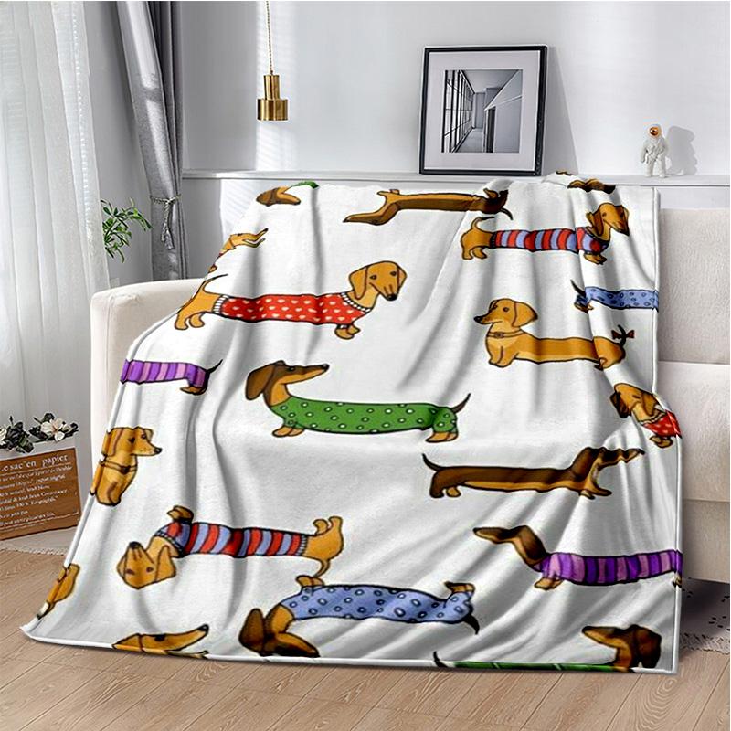 Dachshund Blanket Cute Black and Red Paws Printed Soft Flannel Blanket Warm Cozy Blanket for Teens Adults Kids
