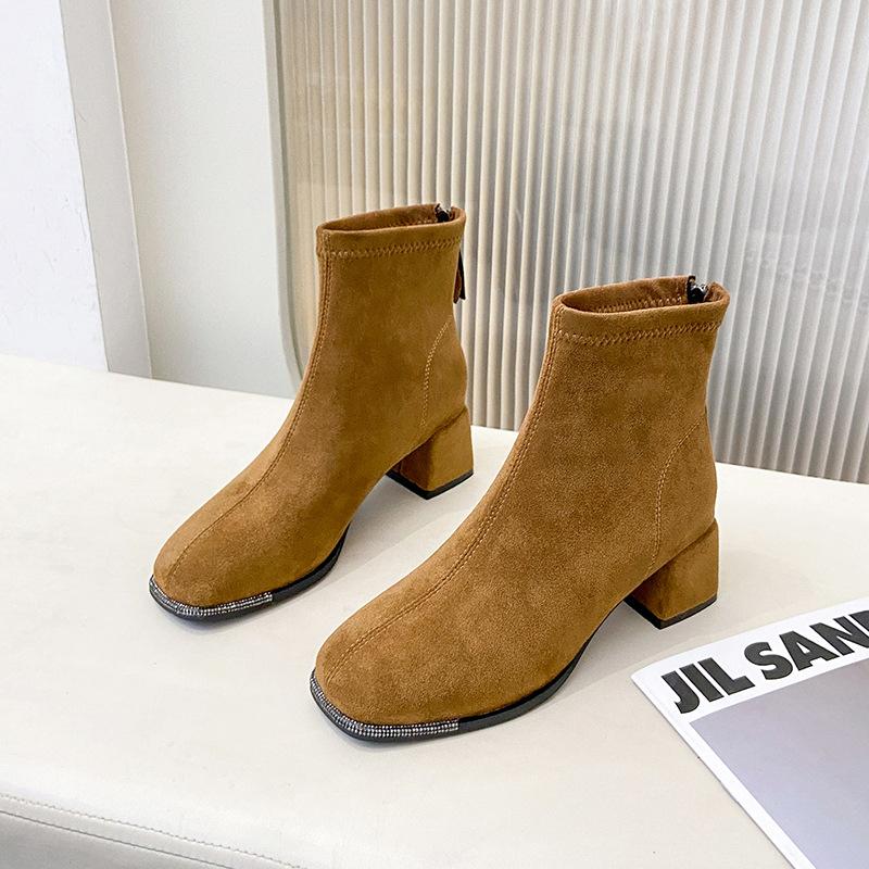 Thick Heel Retro Thin Boots Short Boots Women's 2025 New Autumn and Winter French Velvet Korean Small Ankle Boots Martin Boots