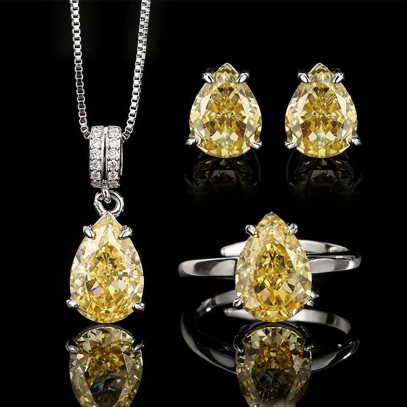 2025 Inlaid Diamond Jewelry Jewelry Set New Earrings, Rings, Necklaces, Waterdrop Shaped Diamonds, Fashionable and Versatile for Women