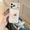 White Leather Red Flower and Lace Bow Decoration with Wrist Lanyard Phone Cover Case for IPhone 17 16 15 14 13 Pro Max Plus