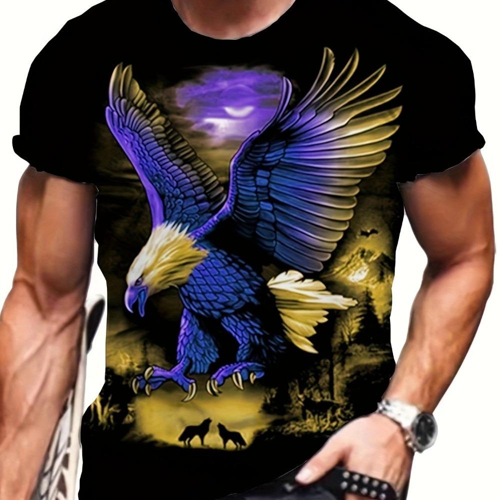 

Men s Plus Size 3D Eagle Animal Pattern Printed T-shirt, Fashionable Short Sleeved Summer Top, Men s Clothing M
