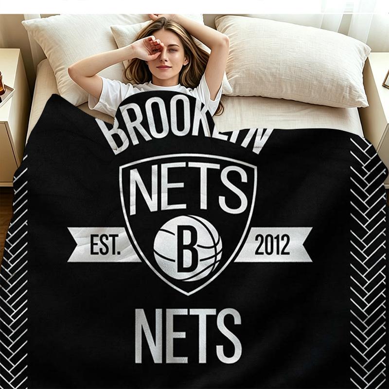Brooklyn Nets Logo Print Flannel Blanket High Quality Warm Comfortable Cover for All Seasons Perfect for Gifts Home Decor