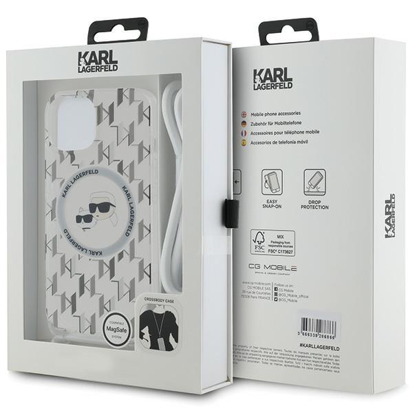 Karl Lagerfeld Klhmp15Shckcklct Iphone15 / 14 / 13 6.1 Transparent Hardcase Iml Crossbody Monogram Karl & Choupette Head Magsafe