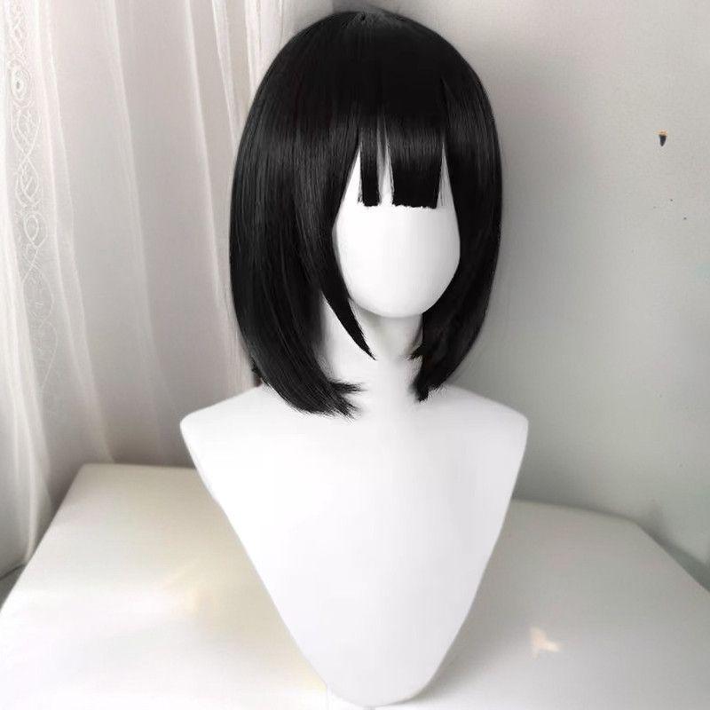Girl Wearing Cos-style Short Straight Wig Pompadour-style JK Wig for Daily Wear or Anime Cosplay Wigs