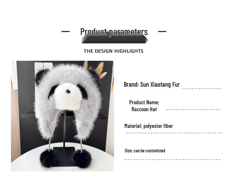 Módní zimní panda klobouk s klapkami na uši z umělé liščí kožešiny pro dospělé a děti