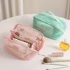 Fashion Solid Color Mesh Cosmetic Bag Lightweight Zipper Makeup Pouch Visibility Transparent Toiletry Storage Bag Mobile Phones