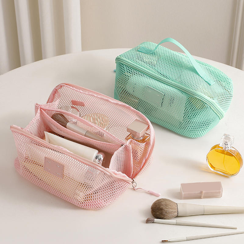 Fashion Solid Color Mesh Cosmetic Bag Lightweight Zipper Makeup Pouch Visibility Transparent Toiletry Storage Bag Mobile Phones