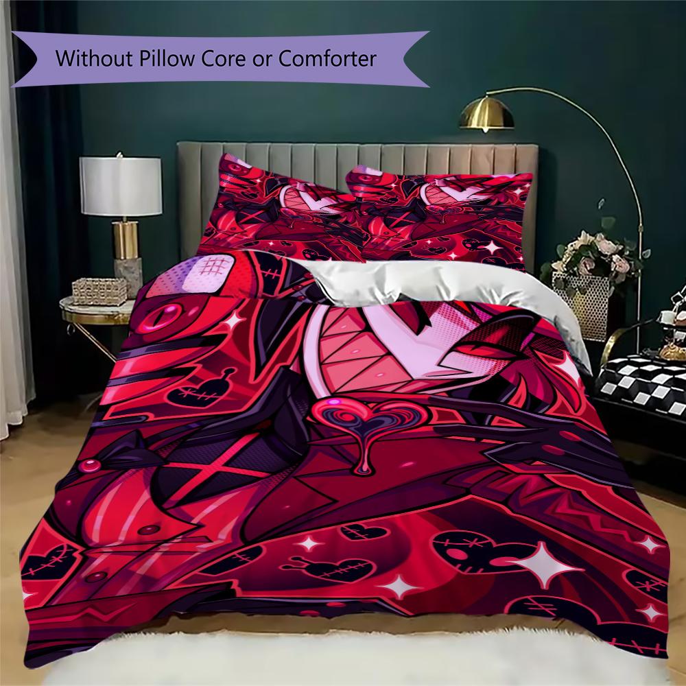 Hazbin Hotel Muster Bettwäsche Steppset Bettbezug Kissenbezug Heimdekoration Geburtstagsgeschenk (1 * Bettbezug + 2 * Kissenbezug ohne Füllung)32